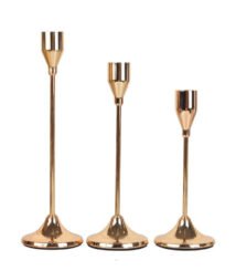 Set Of 3 Golden Metal Candle Holders