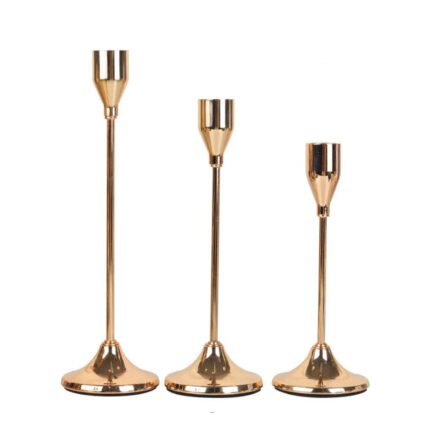 Set Of 3 Golden Metal Candle Holders
