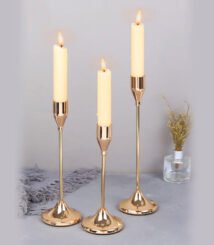 Set Of 3 Golden Metal Candle Holders