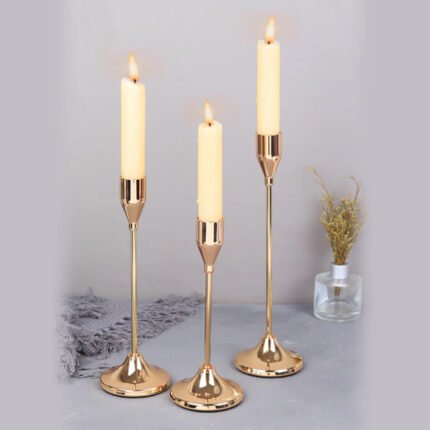 Set Of 3 Golden Metal Candle Holders