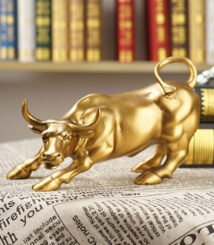 Resin Bull Figure Statue For Home Office Decor (Golden)