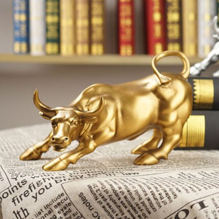 Resin Bull Figure Statue For Home Office Decor (Golden)