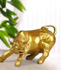 Resin Bull Figure Statue For Home Office Decor (Golden)