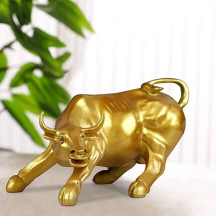 Resin Bull Figure Statue For Home Office Decor (Golden)