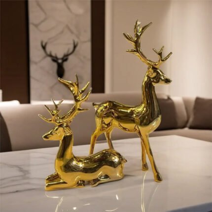 2 Pieces Christmas Golden Deer For Home Dec