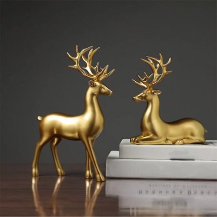2 Pieces Christmas Golden Deer For Home Dec