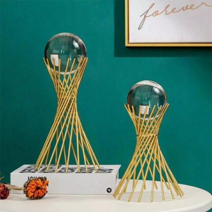 Pack Of 2 Metal Golden Crystal Decoration Pieces