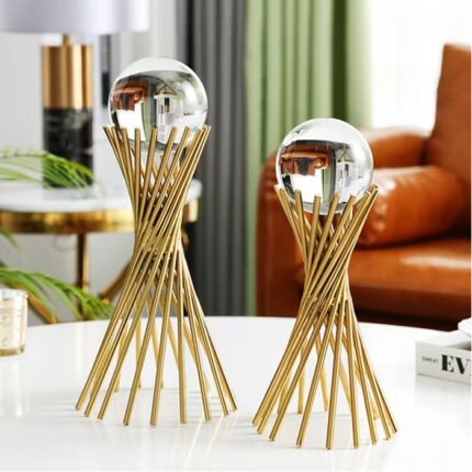 Pack Of 2 Metal Golden Crystal Decoration Pieces