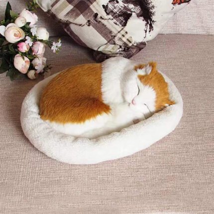 Medium Size Sleeping Furry Cat For Decorations