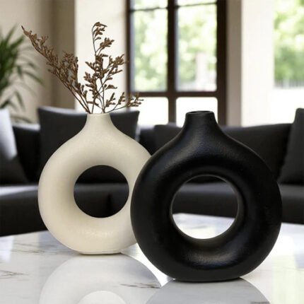 1 pc, Donut Vases, Hollow Circle Vases For Decorative, Centerpiece Table Party, Living Room, Office, Bedroom